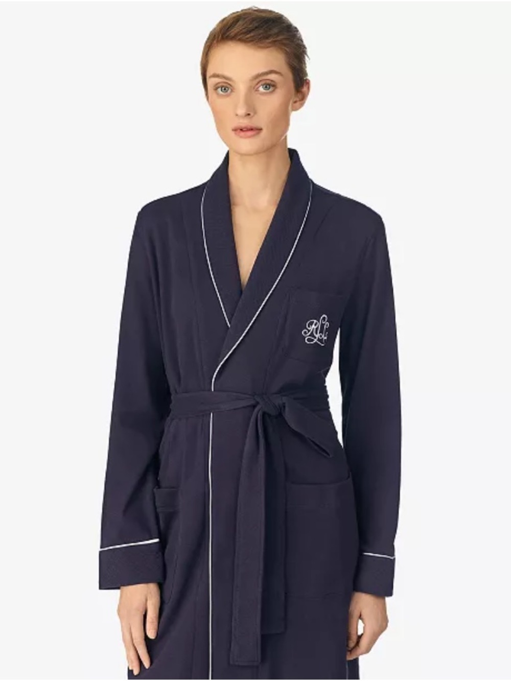 Lauren Ralph Lauren Womenโs 100% Cotton Navy Blue Bath Robe โ Size Large